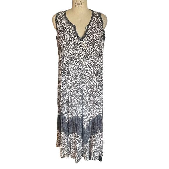 Vintage 90s Trapeze Swing Floral Print Sleeveless Midi Dress Small/ Medium - Picture 1 of 6